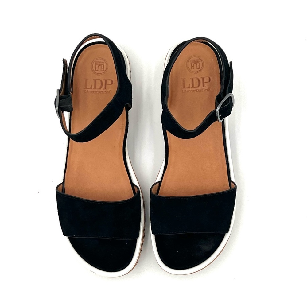 L’Amour Des Pieds Dalaney Platform Tan Black Suede Comfort Ankle Strap Sandals 8 - Picture 8 of 12